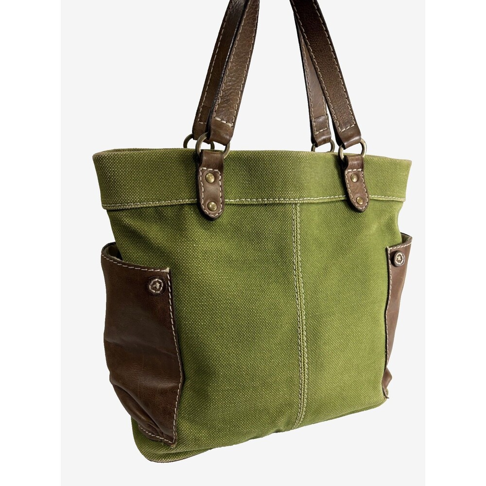 Latico NJ USA green canvas brown leather handbag tote + wallet/small purse